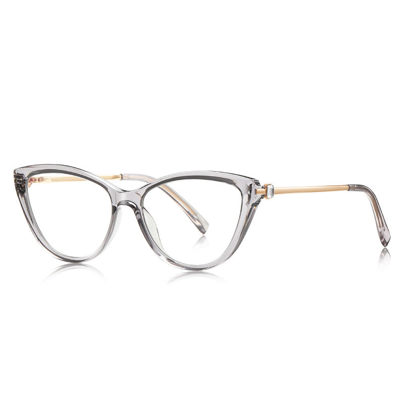 Baguette Crystal Cat Eye Blue Light Blocking Glasses in Smoke Grey
