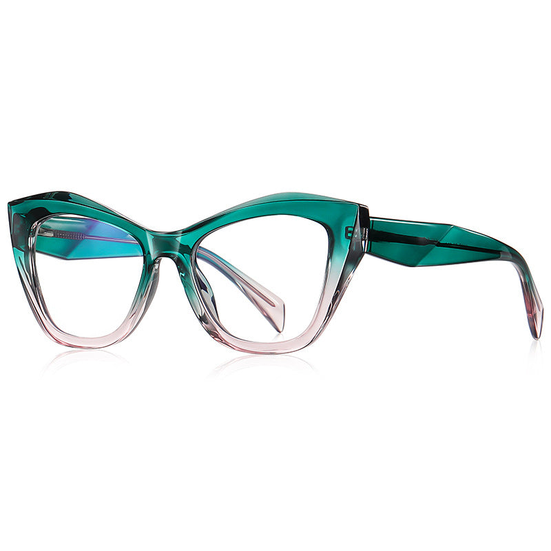 Diamond-Cut Temple Oversized Cat Eye Blue Light Blocking Glasses in Teal & Pink Gradient