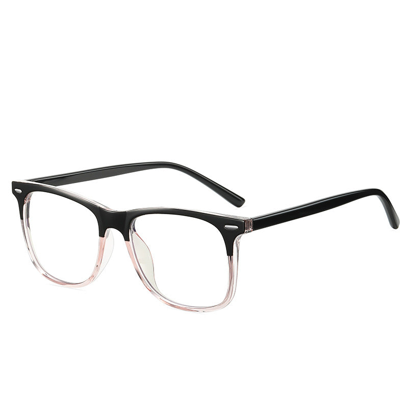 Classic Keyhole Square Blue Light Blocking Glasses in Two-Tone Black &amp; Pink Clear