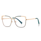 Filigree Corner Metal Butterfly Spring Hinge Blue Light Blocking Glasses in Polished Gold and Emerald Green