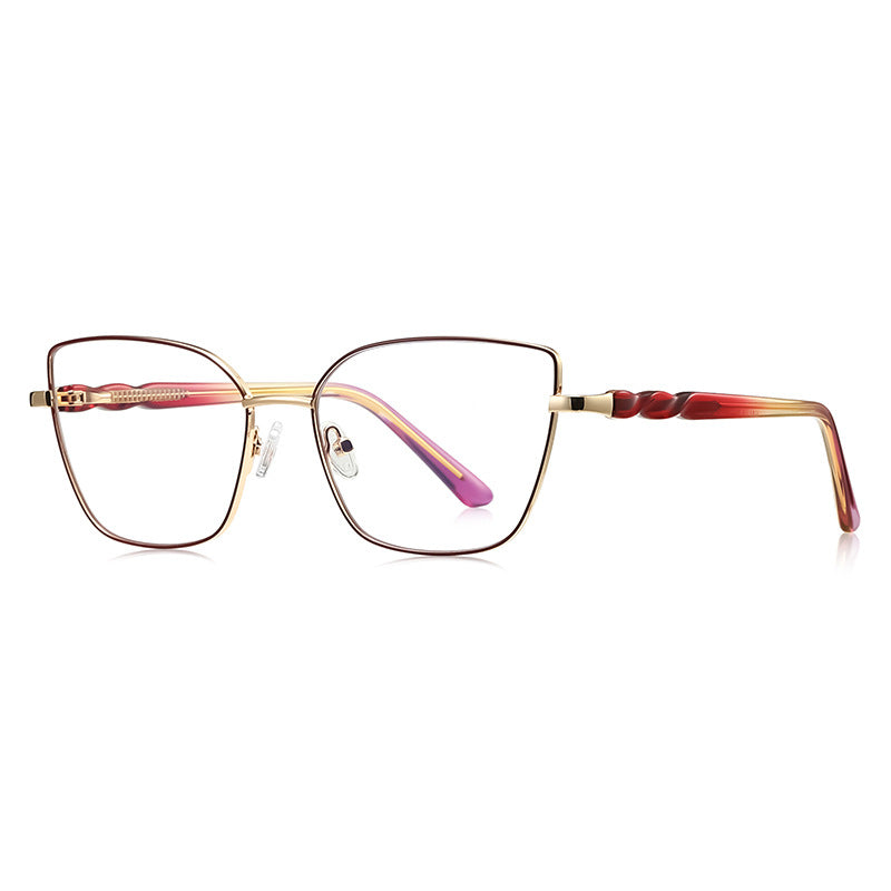 Wavy Temple Butterfly Blue Light Blocking Glasses in Gold with Burgundy Brow & Berry Temples