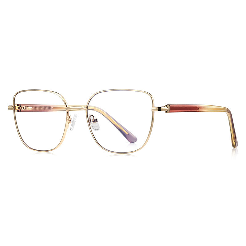 Enamel Rim Metal Square Blue Light Blocking Glasses in Gold with Pink/Amber Temples