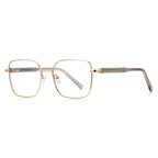 Block Link Metal Square Blue Light Blocking Glasses in Gold with Grey Slate Enamel Rim