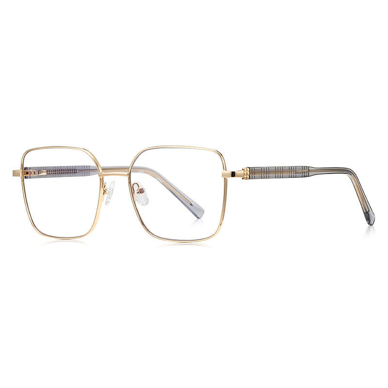Block Link Metal Square Blue Light Blocking Glasses in Gold with Grey Slate Enamel Rim