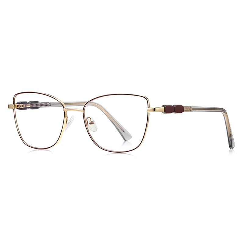Beaded Temple Square Blue Light Blocking Glasses in Gold with Burgundy Enamel Rim