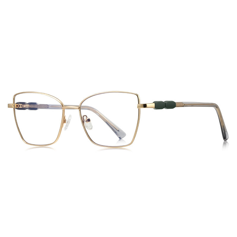 Beaded Temple Butterfly Blue Light Blocking Glasses in Gold with Olive Green Enamel