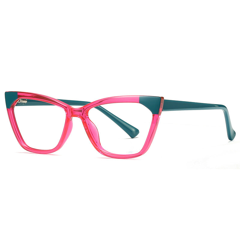 Two-Tone Wide Cat-Eye Acetate Spring Hinge Blue Light Blocking Glasses in Fuchsia-Teal