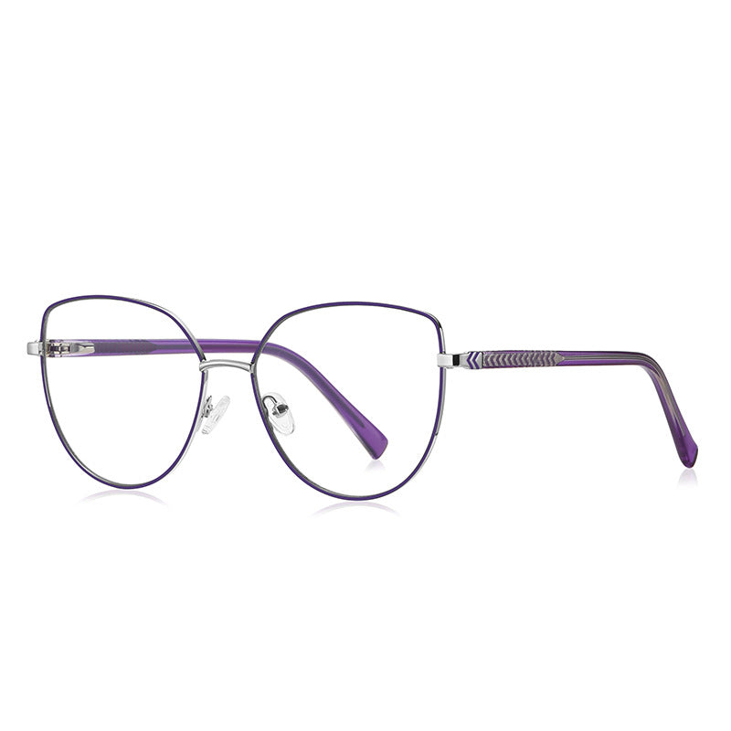Chevron Temple Butterfly Spring Hinge Blue Light Blocking Glasses in Royal Purple with Silver Bridge