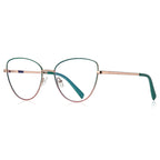Enamel Rim Metal Cat Eye Blue Light Blocking Glasses in Rose Gold with Forest Green Enamel Rim