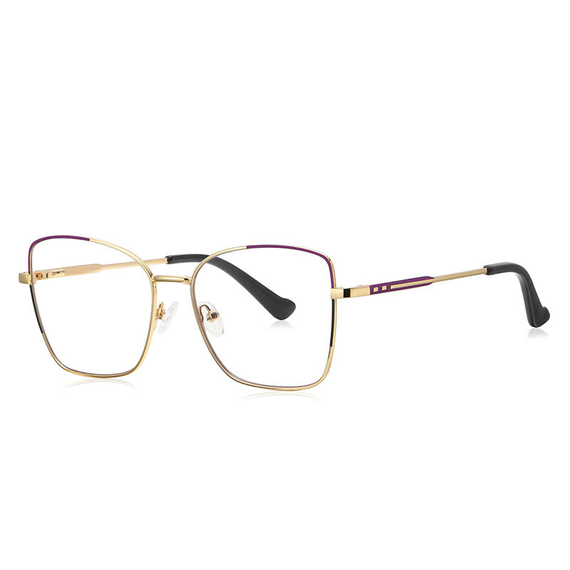 Colorblock Metal Butterfly Blue Light Blocking Glasses in Gold with Deep Purple Enamel