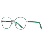 Ladder Temple Metal Round Blue Light Blocking Glasses in Gunmetal with Green Enamel Rim