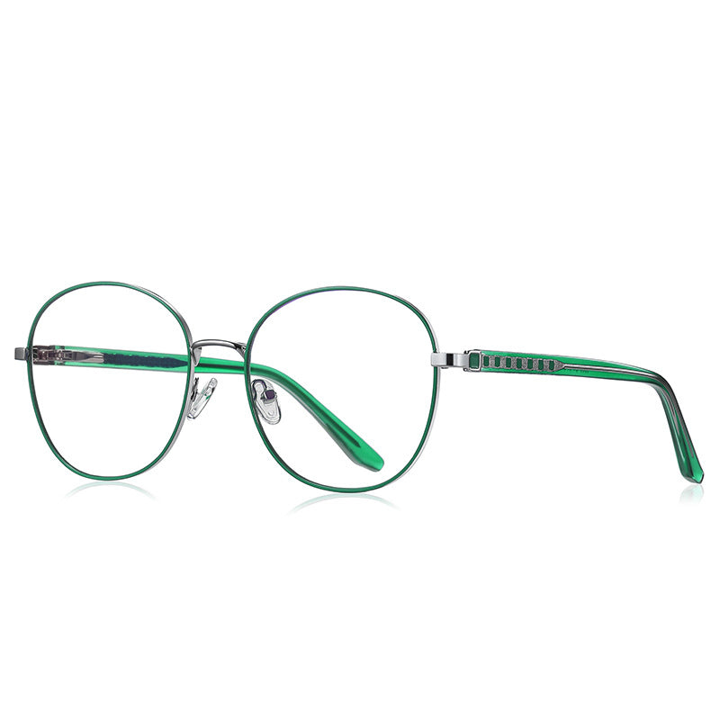 Ladder Temple Metal Round Blue Light Blocking Glasses in Gunmetal with Green Enamel Rim