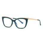 Gold Trim Cat Eye Blue Light Blocking Glasses in Forest Teal Green & Gold