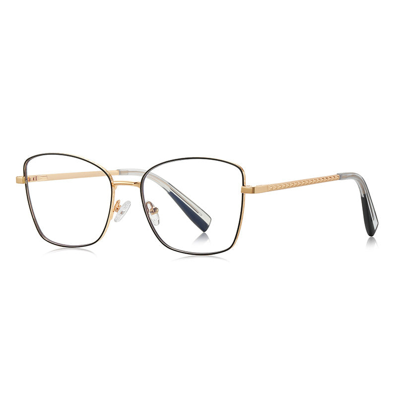 Braided Temple Metal Square Blue Light Blocking Glasses in Gold with Green Enamel Rim