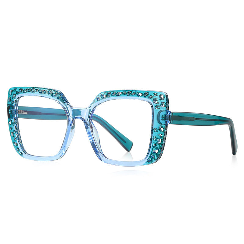 Perforated Square Blue Light Blocking Glasses in Aqua Turquoise
