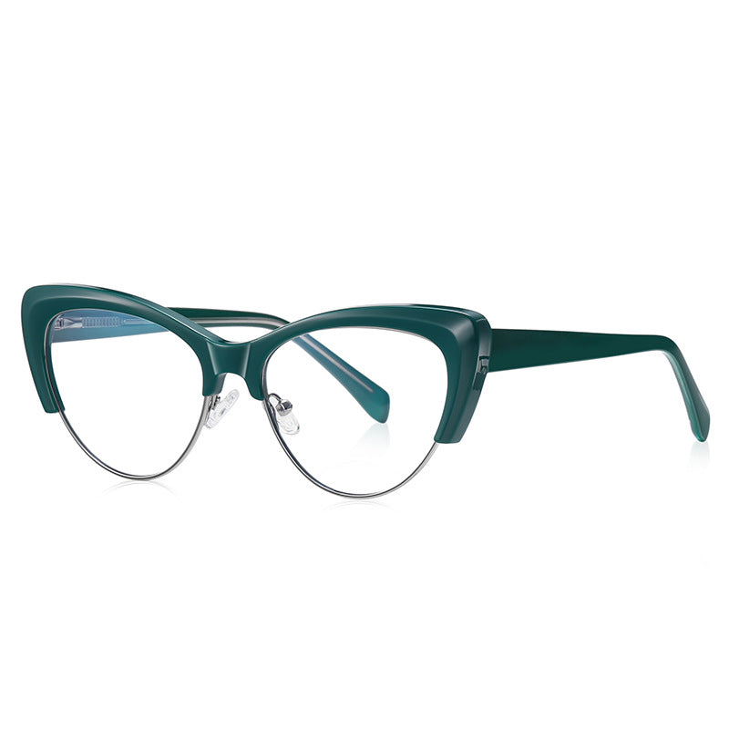 Winged Browline Cat Eye Blue Light Blocking Glasses in Emerald Forest Green