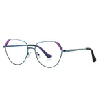 Studded Corner Geometric Spring Hinge Blue Light Glasses in Petrol Teal with Textured Purple Brow Accents