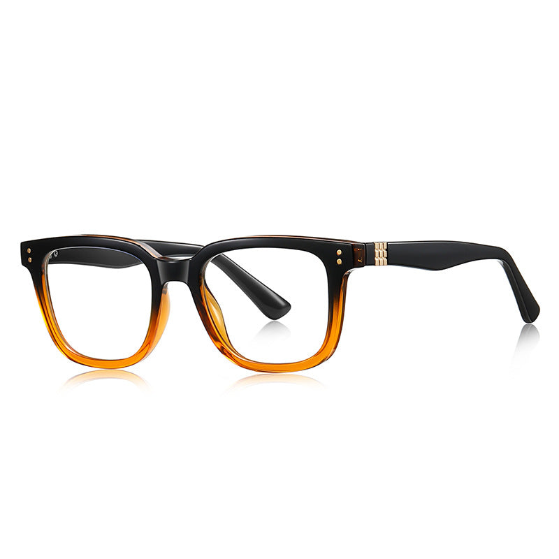 Ribbed Accent Square Blue Light Blocking Glasses in Black Amber Gradient