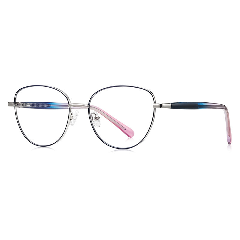 LENSVA Visible Spring Hinge Round Blue Light Glasses in Gradient Teal and Silver