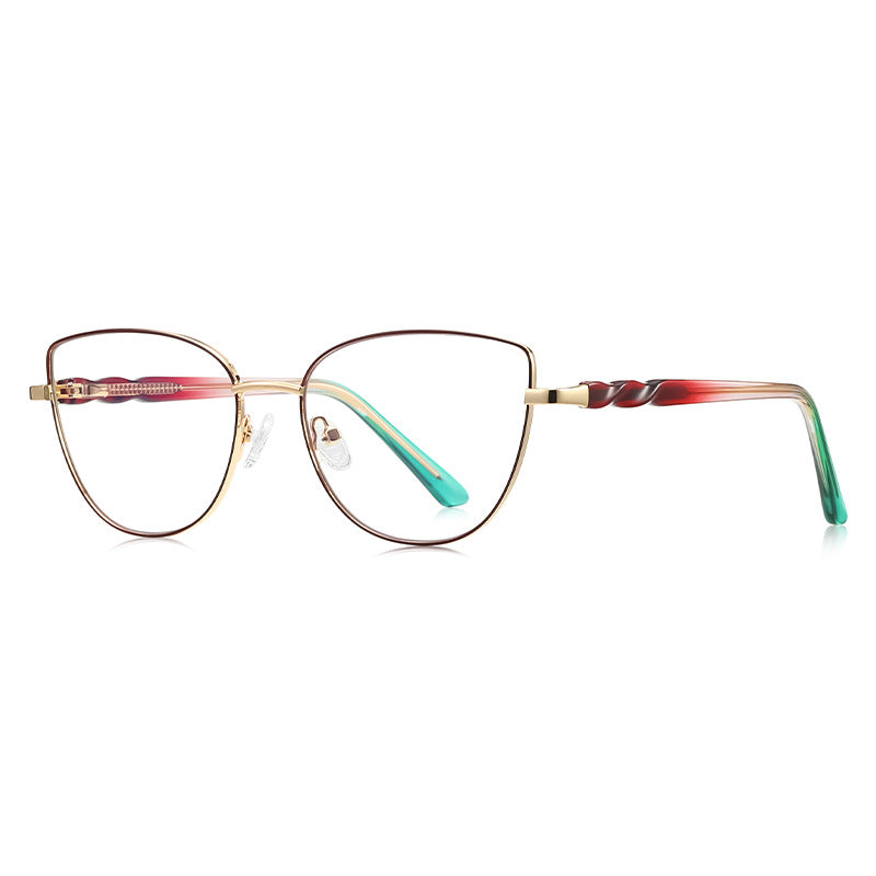 Twisted Temple Butterfly Blue Light Blocking Glasses in Gold with Burgundy Enamel Rim