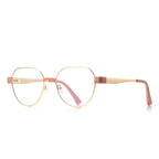 Dual Rivet Metal Geometric Blue Light Blocking Glasses in Gold & Dusty Rose Pink