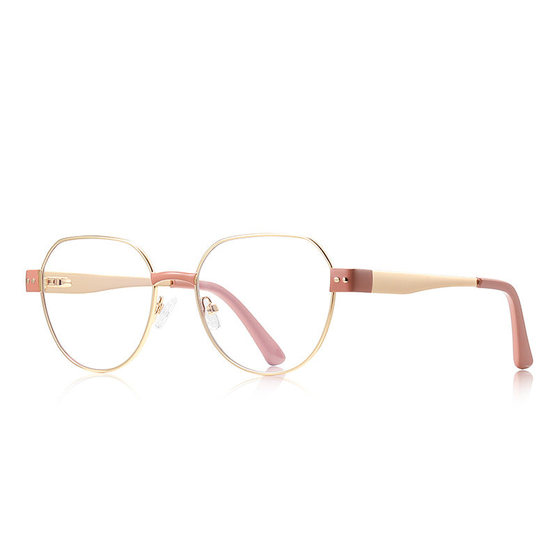 Dual Rivet Metal Geometric Blue Light Blocking Glasses in Gold & Dusty Rose Pink