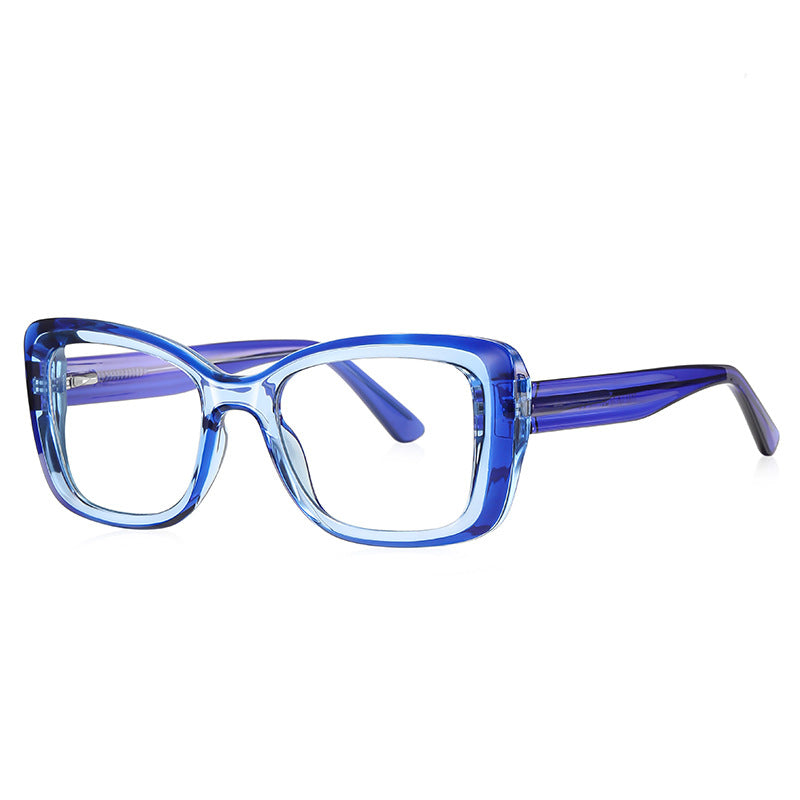 Grooved Temple Butterfly Blue Light Blocking Glasses in Translucent Royal Blue
