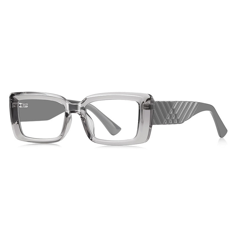 Chevron Temple Rectangle Blue Light Blocking Glasses in Translucent Smoke Grey
