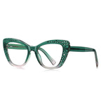 Lattice Butterfly Cat Eye Blue Light Blocking Glasses in Emerald Green Gradient
