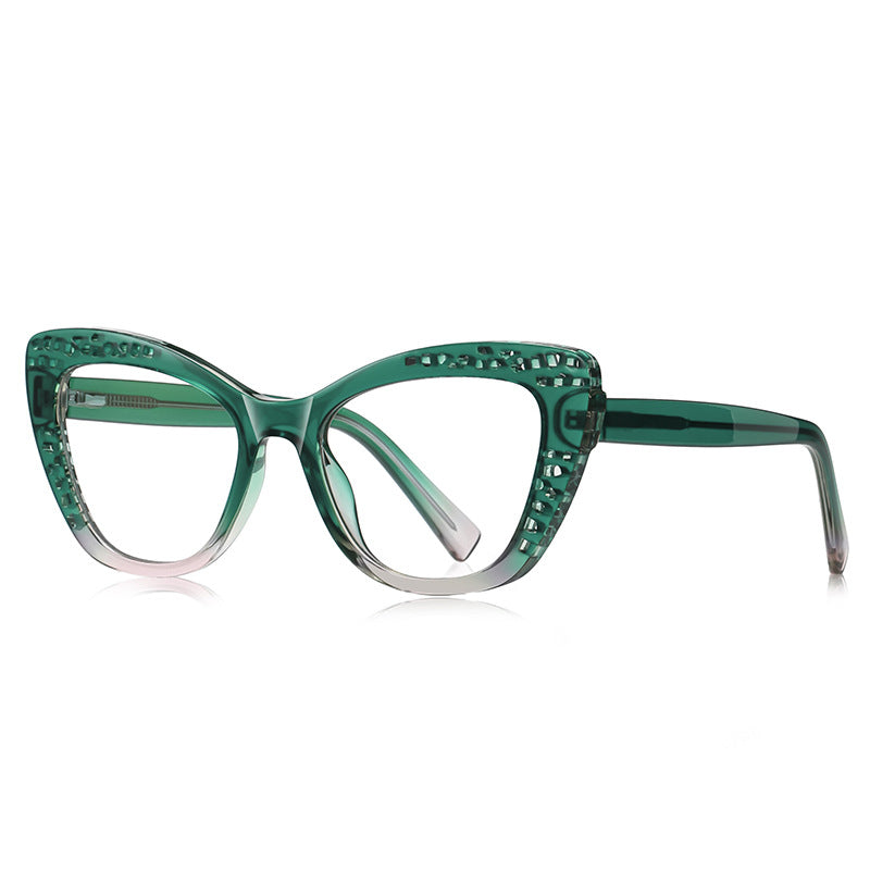 Lattice Butterfly Cat Eye Blue Light Blocking Glasses in Emerald Green Gradient