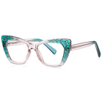 Clover Cutwork Cat Eye Blue Light Blocking Glasses in Emerald Green Gradient