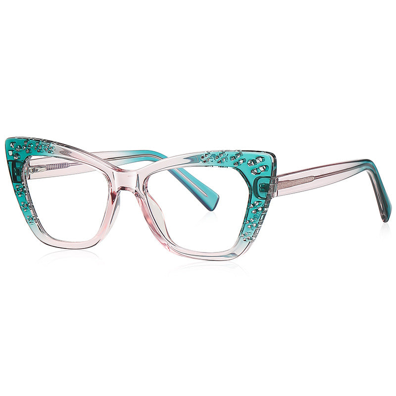 Clover Cutwork Cat Eye Blue Light Blocking Glasses in Emerald Green Gradient