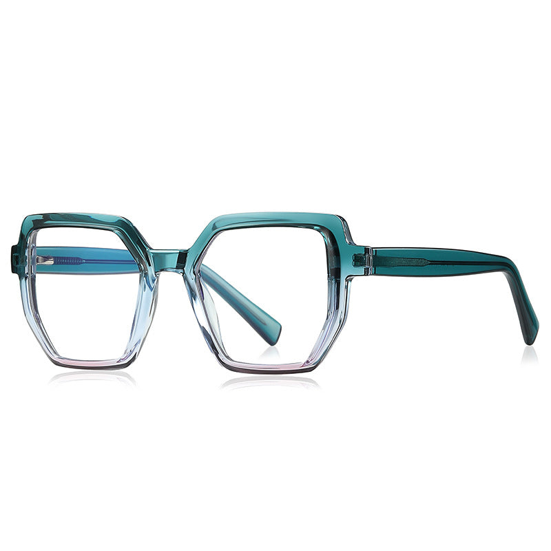 Faceted Geometric Blue Light Blocking Glasses in Gradient Teal Green