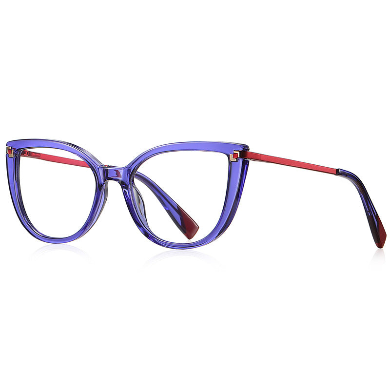 Two-Tone Metal Temple Cat Eye Blue Light Blocking Glasses in Violet & Red