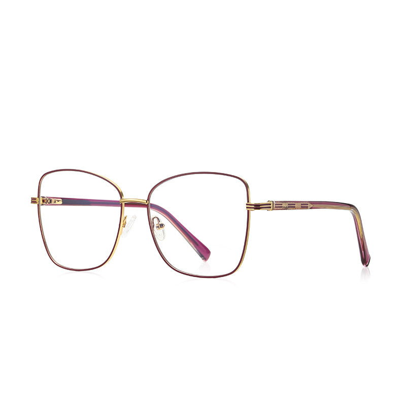 Segmented Temple Metal Square Spring Hinge Blue Light Blocking Glasses in Polished Gold and Plum Purple