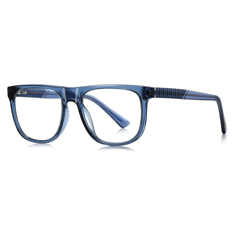 Herringbone Temple Square Blue Light Blocking Glasses in Translucent Smoke Grey
