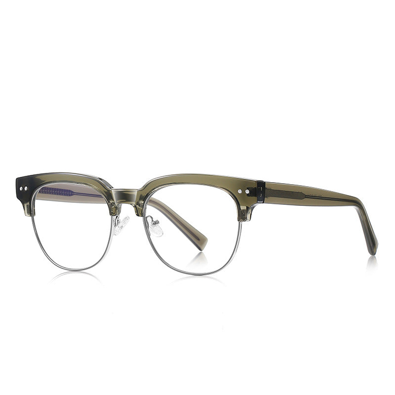 Dual Rivet Browline Blue Light Blocking Glasses in Olive Green & Silver