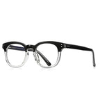 Dual Rivet Round Blue Light Blocking Glasses in Black & Clear Two-Tone