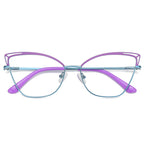 Cutout Metal Cat Eye Blue Light Blocking Glasses in Purple and Teal