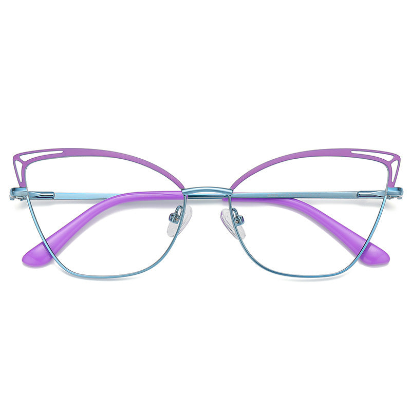 Cutout Metal Cat Eye Blue Light Blocking Glasses in Purple and Teal