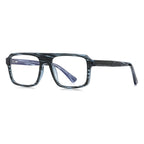 Crosshatch Temple Navigator Blue Light Blocking Glasses in Striped Slate Blue Woodgrain