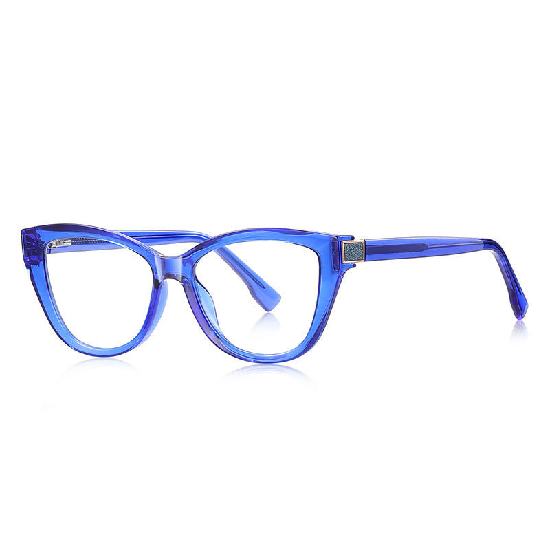 Crystal Accent Cat Eye Blue Light Blocking Glasses in Translucent Cobalt Blue