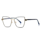 Geometric Metal Cat Eye Blue Light Blocking Glasses in Navy Teal &amp; Gold