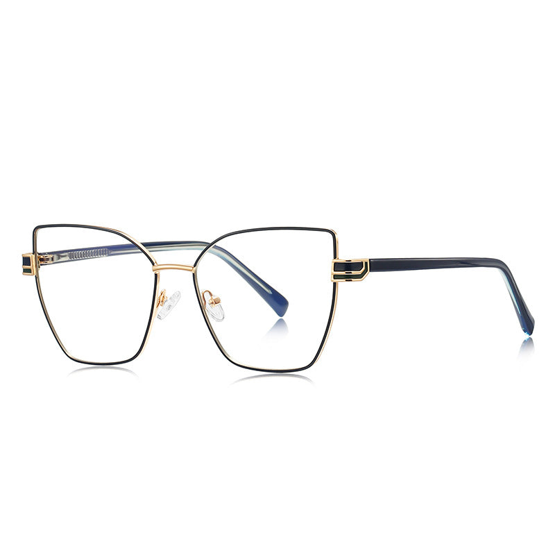 Geometric Metal Cat Eye Blue Light Blocking Glasses in Navy Teal &amp; Gold