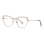 Contrast Brow Metal Cat Eye Blue Light Blocking Glasses in Gold with Emerald Green & White Contrast Brow