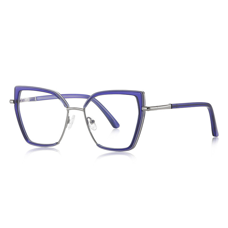 Windsor Rim Cat Eye Blue Light Blocking Glasses in Silver & Cobalt Blue