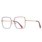 Slim Metal Square Blue Light Blocking Glasses in Gold with Ruby Red Enamel Rim