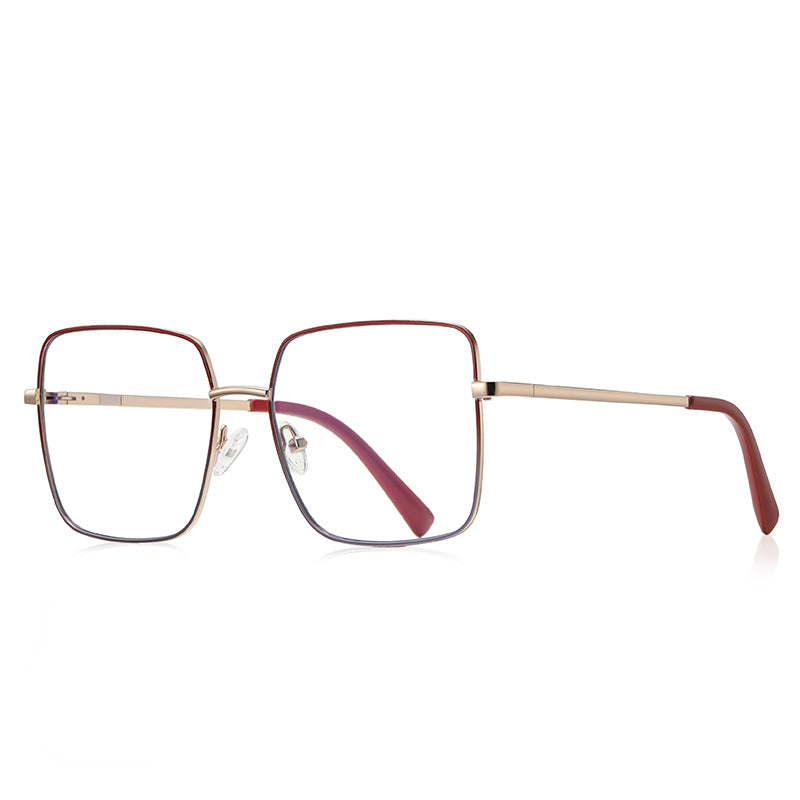 Slim Metal Square Blue Light Blocking Glasses in Gold with Ruby Red Enamel Rim
