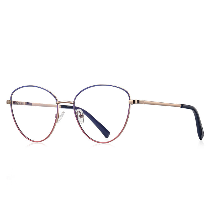 Enamel Rim Round Butterfly Blue Light Blocking Glasses in Silver & Crimson Red
