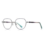 Bamboo Joint Geometric Round Blue Light Blocking Glasses in Silver with Teal Bamboo Temples